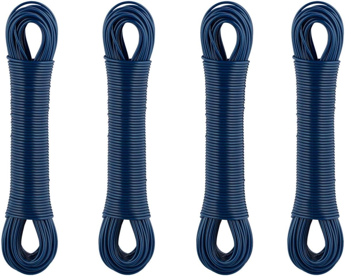 Clothesline Set of 4 - 30m Steel Wire PVC Shell Extra Strong - Blue - Indoor & Outdoor Use — afbeelding 1