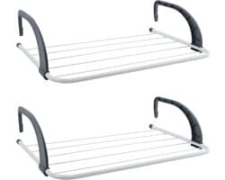 MSV Inklapbaar wasgoedrekje - 2x - klein droogrek - 3 meter waslijn - Ophangbaar - 34 x 51 cm - radiator/deur