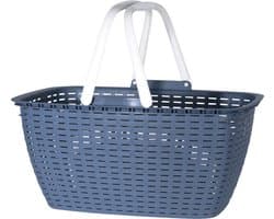 Wasmand met hengsels - blauw/wit - 26 liter - L43 x B30 x H21 cm - boodschappenmand