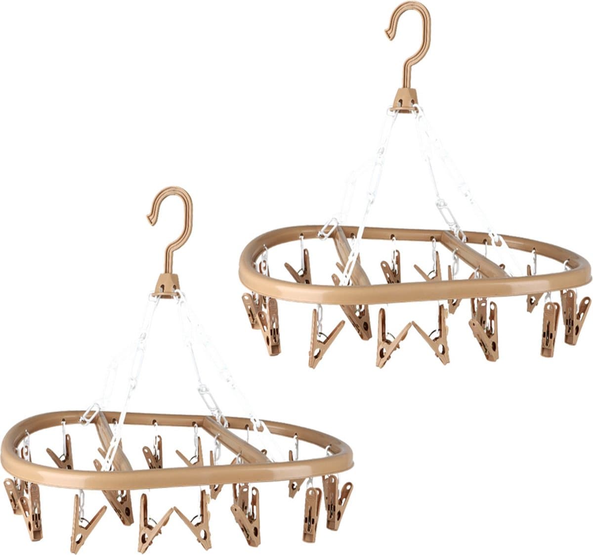 Urban Living Wasgoed droogcarrousel/droogmolen - 2x - 20 clips/knijpers - beige - kunststof - 30 x 42 cm — afbeelding 1