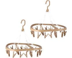Urban Living Wasgoed droogcarrousel/droogmolen - 2x - 20 clips/knijpers - beige - kunststof - 30 x 42 cm