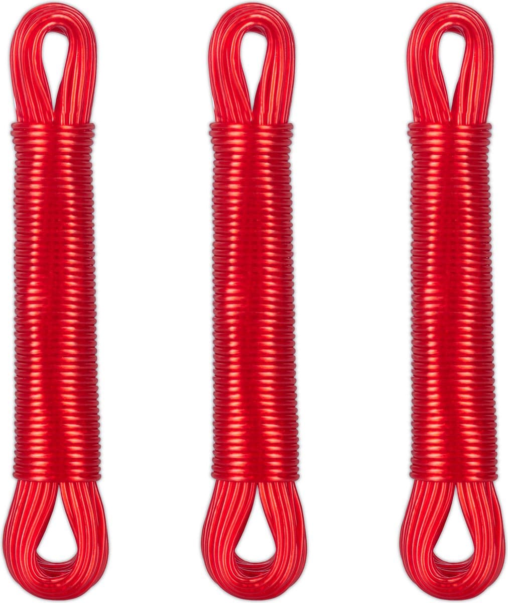 waslijn - set van 3 - 20 meter - polyester draad - extra sterk - waslijndraad - rood — afbeelding 1