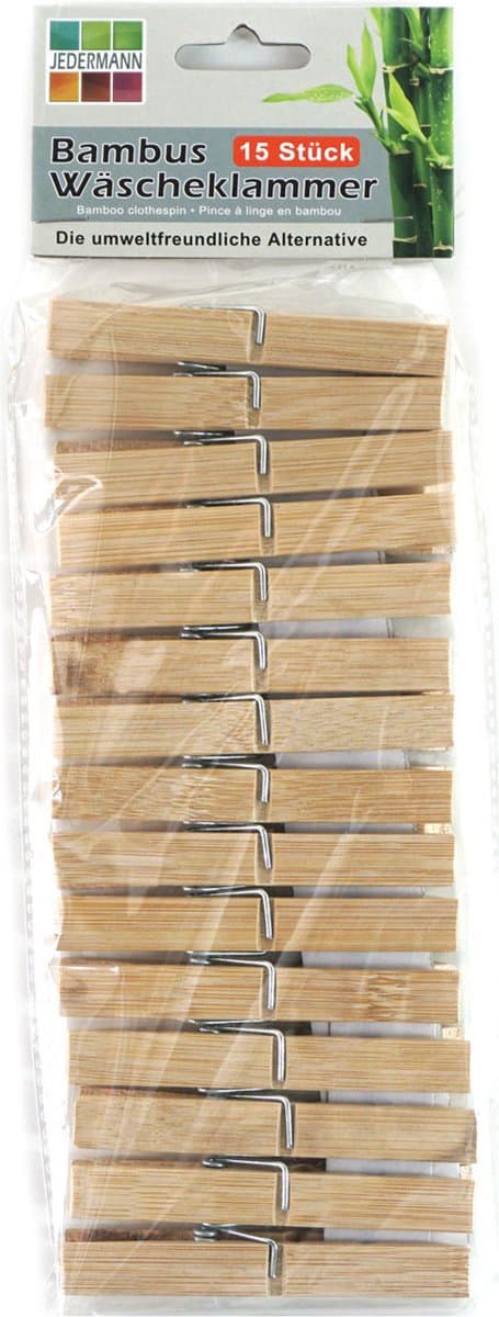Jedermann wasknijpers -15x - bamboe hout - 9,5 cm — afbeelding 1