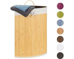 wasmand driehoek - 60 l - opvouwbaar - ruimtebesparend - met katoenen waszak - crème