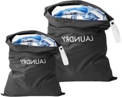 Set van 2 Waterdichte Reiswaszakken met Rits en Trekkoord, Vouwbaar, 2 Maten voor Vuile Was, Sportkleding en Campinggebruik