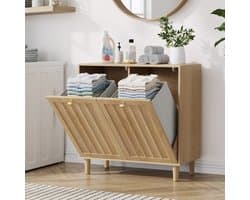 Pugsdrly Schuine wasmand met uitneembare binnenmand, badkamer-wasmand, verborgen wasmand, vrijstaand huishoudelijk rek, eikenhoutkleurig