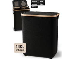 Wasmand 2 Vakken - Wassorteerder met Deksel - Wasbox op Wielen - 140L