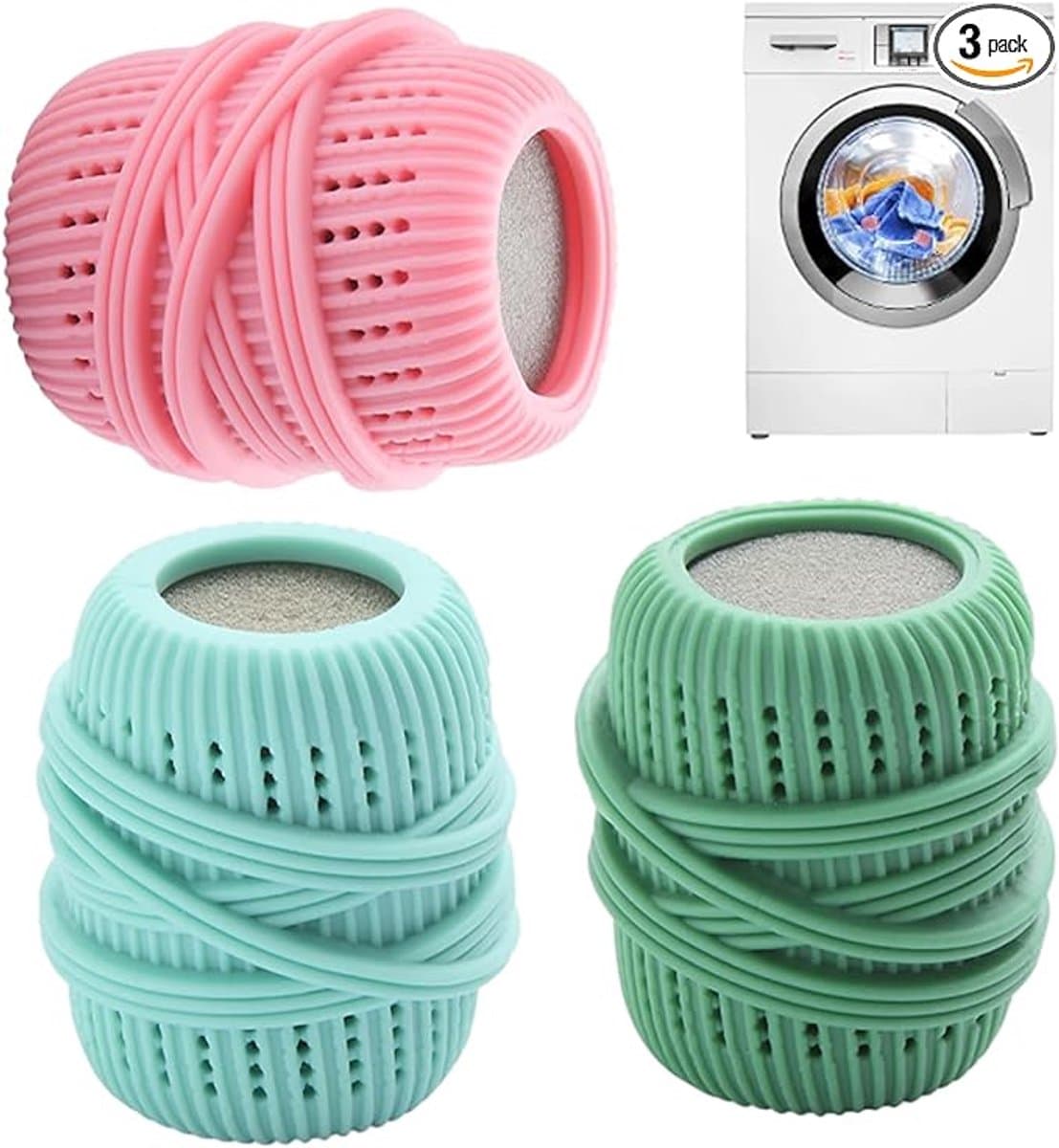 3 stuks/set wasmachine wasbal - wasverzachter dispenser - herbruikbare was sponsbal voor wasmachine en droger - huishoudelijk alternatief voor vloeibare wasverzachter - geschikt voor alle wasmachines — afbeelding 1