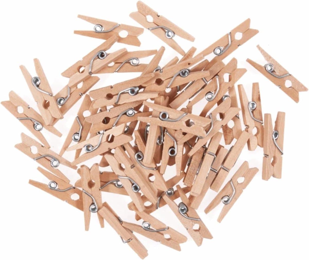 Mini Houten Knijpers - Kleine Waslijntjes - Knutselen en Decoratie - Natuurlijke Houtafwerking - 25mm 60 Stuks - Natuurlijk — afbeelding 1