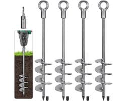 Zware Grondankers voor Tent en Trampoline - 47 cm Metaal Spiral Stake Set van 4 voor Windbestendige Bevestiging bij Camping, Schuur en Tuin met Opbergzak