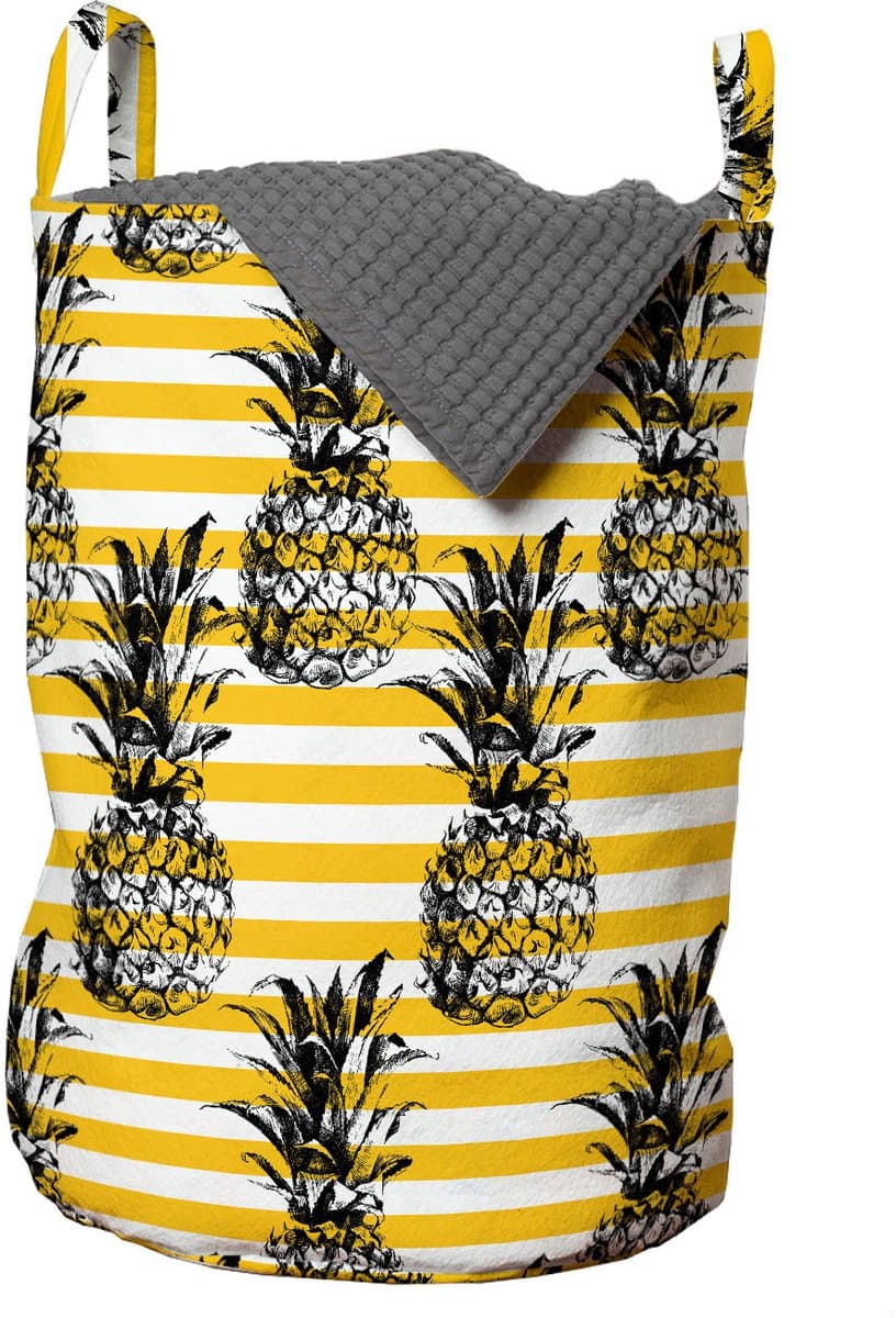 ABAKUHAUS Grunge waszak, retro gestreepte vintage, wasmand met handgrepen, trekkoordsluiting voor wasserettes, Black and Yellow Earth — afbeelding 1