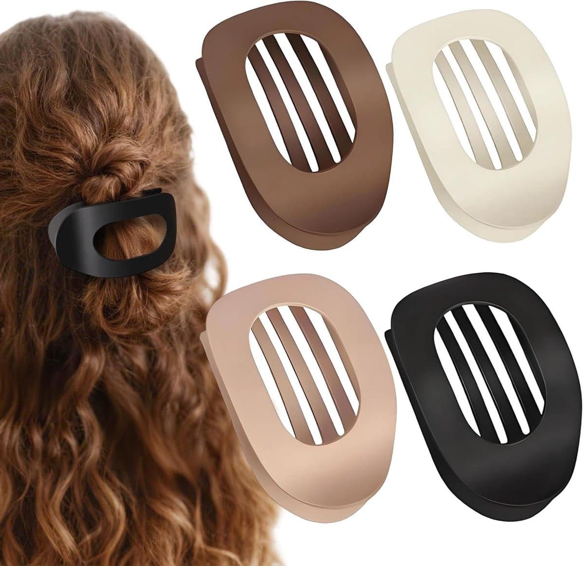 4 stuks platte haarspelden voor dames, sterke grip, dameshaarspelden voor dames, matte grote haarclip voor dun en dik haar, gebogen ontwerp voor liggen en rijden (neutraal) — afbeelding 1