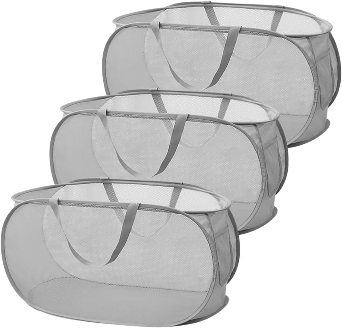 3 Pack Vouwbare Wasmand - 36 x 36 x 58 cm - Ademend en Ruimtebesparend - Voor Badkamer, Slaapkamer, Utility Room, Hotel, Reizen - Grijs — afbeelding 1