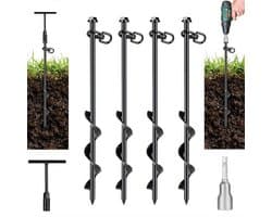 Zware 30cm schroefgrondankers met T-handvat – inclusief inbussleutel, geschikt voor trampolines, luifels, campings en windgevoelige constructies