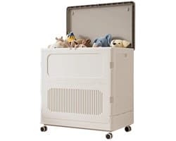 Seth Select Grote Wasmand op Wielen – Inklapbaar – Met Deksel – Makkelijk Verplaatsbare Wasbox - Creamy white