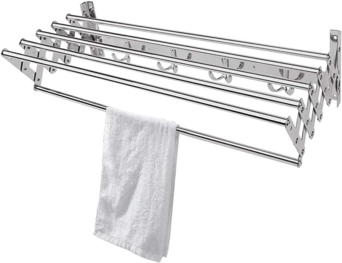 Waslijn Uitschuifbaar - Droogrek Opvouwbaar - Kleding Drogen - Muurbevestiging Ruimtebesparend - 70 cm - Zilver — afbeelding 1