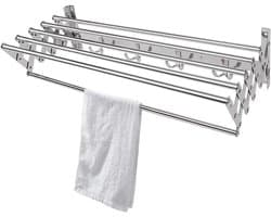 Waslijn Uitschuifbaar - Droogrek Opvouwbaar - Kleding Drogen - Muurbevestiging Ruimtebesparend - 70 cm - Zilver