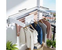 Casa Living Intrekbaar Droogrek - Ruimtebesparend Design - Met Handig Kliksysteem - Wandmontage - Aluminum - Tot 27KG - Wit