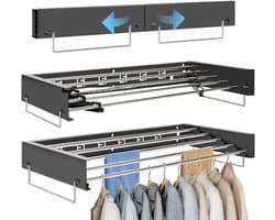 HEZIVO® Droogrek Muur - Wasrek Muurbevestiging - Wanddroogrek - Inklapbaar Handdoekrek - 5 Rijen - 80 cm - Zwart