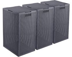 Curver Kaya Wasmand met deksel - 60L - 3 stuks - 38x29x58,5 cm - Antraciet