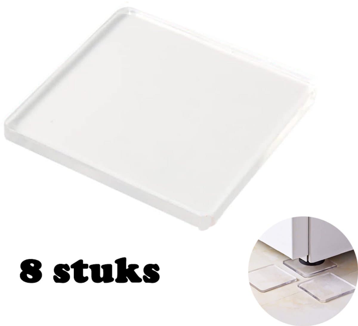 8 Stuks Anti-Trillingsmatten - Trillingsdempers Wasmachine - Beschermende Loopbandmat - Schokabsorberende Pads - Wasmachinesokkel - Geluidsisolatiemat - Wasbaar En Knipbaar - Transparant - 4 X 4 X 0.5 Cm — afbeelding 1