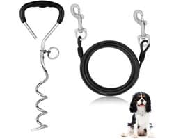 NTHProducts - Grondanker voor Honden - Robuust en Veilig - Zwart en Zilver - Geschikt voor Grote Honden - Inclusief 3m Recall Lead - Perfect voor Tuinen