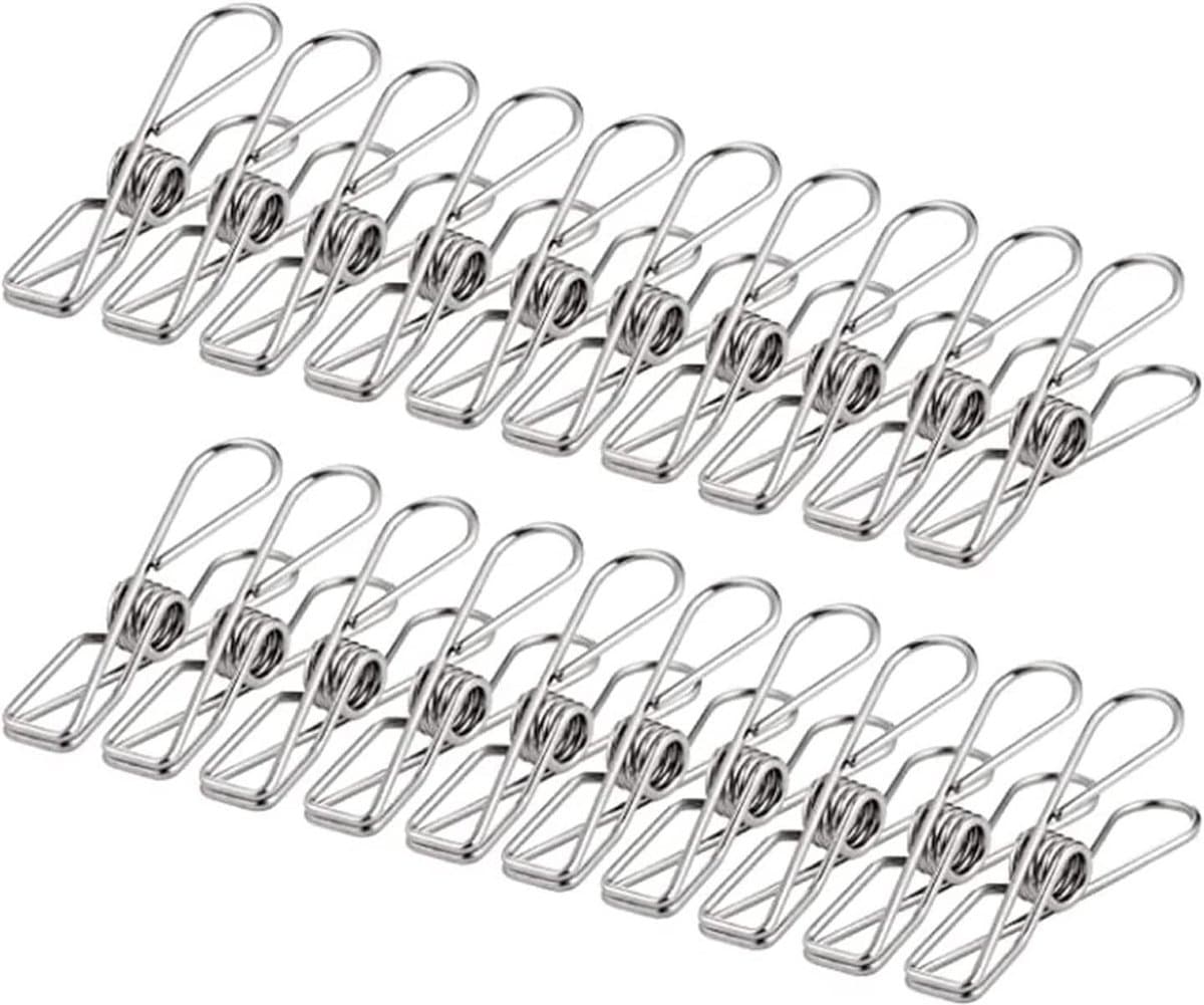 Kledingknijpers - Wasknijpers Rvs - Kleding Drogen - Glad Oppervlak - 20 Stuks - Zilverkleurig — afbeelding 1
