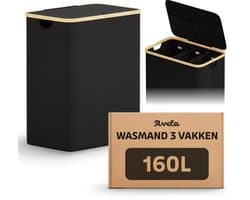 Avela Wasmand 3 vakken met deksel - 160L - Zwart - Wassorteerder — afbeelding 1