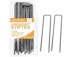 Dailygoods- Grondankers 50 Stuks - Roestvrij Staal - Haringen/Tentharingen - Voor Tuinvlies/Onkruidvlies - U-vormige Grondhaken - 150/200 mm x 40 mm x Ø 2,5 mm