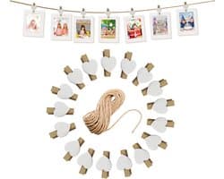 Mini Wasknijpers - Houten Knijpers - Foto's Ophangen - Met Jute Koord - 100 Stuks - Natuurlijk Hout