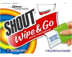 Shout Wipe & Go - Vlekkenverwijderaar vochtige doekjes 12 stuks - instant vlekkenverwijderaar