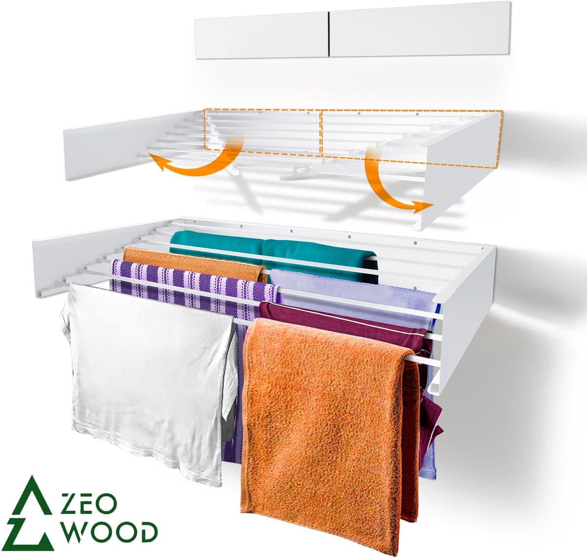 Wanddroogrek Inklapbaar 120 cm - 8.4 m Drooglengte Wit — afbeelding 1