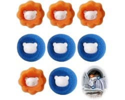 8 stuks haarvangers wasmachine, anti-haren wasmachine voor kleding en beddengoed, vermindert klitten, wasbal, pluisfilter voor het verwijderen van dierenharen (oranjeblauw)