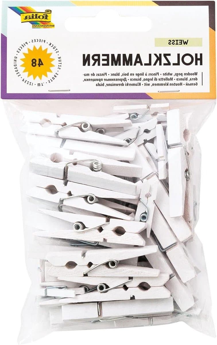Houten Knijpers - Decoratie Clips - Foto's Ophangen - 3 Verschillende Maten - 48 Stuks - Wit — afbeelding 1