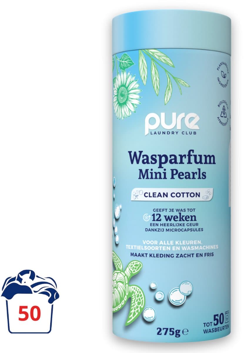Pure Laundry Club Wasparfum Mini Pearls - Clean Cotton - 50 Wasbeurten - Luxe Geurbooster - Tot 12 Weken Frisse Was - 100% Plasticvrij, Natuurlijk & Vegan Wasparels - Geurparels Wasmachine — afbeelding 1