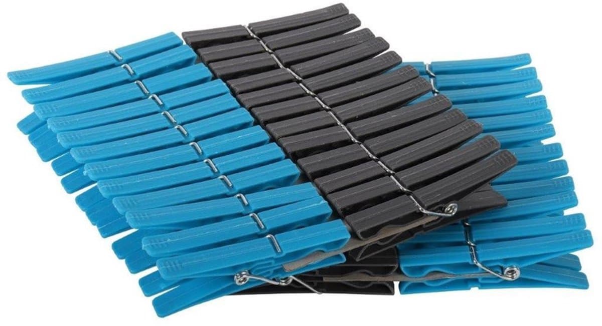 Wasknijpers - 144x stuks - kunststof - blauw/grijs - knijpers - was ophangen — afbeelding 1