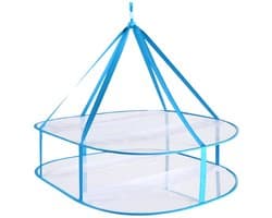 2-laags opvouwbaar droogrek van gaas, winddicht wasdroogrek, opvouwbaar droogrek van gaas voor ondergoed en sokken, universeel voor gebruik binnen en buiten (blauw, afmetingen: 30,7 x 24 x 23,6 inch)