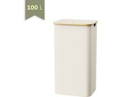 Wasmand 100 Liter met Deksel – Opvouwbare Wasmand – Beige – Middel Groot Formaat voor Badkamer – IN-HOMEXL Modena