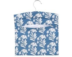 Bloemenprint wasknijperhouder met haak - stijlvolle opvangzak voor wasknijpers in blauw en wit