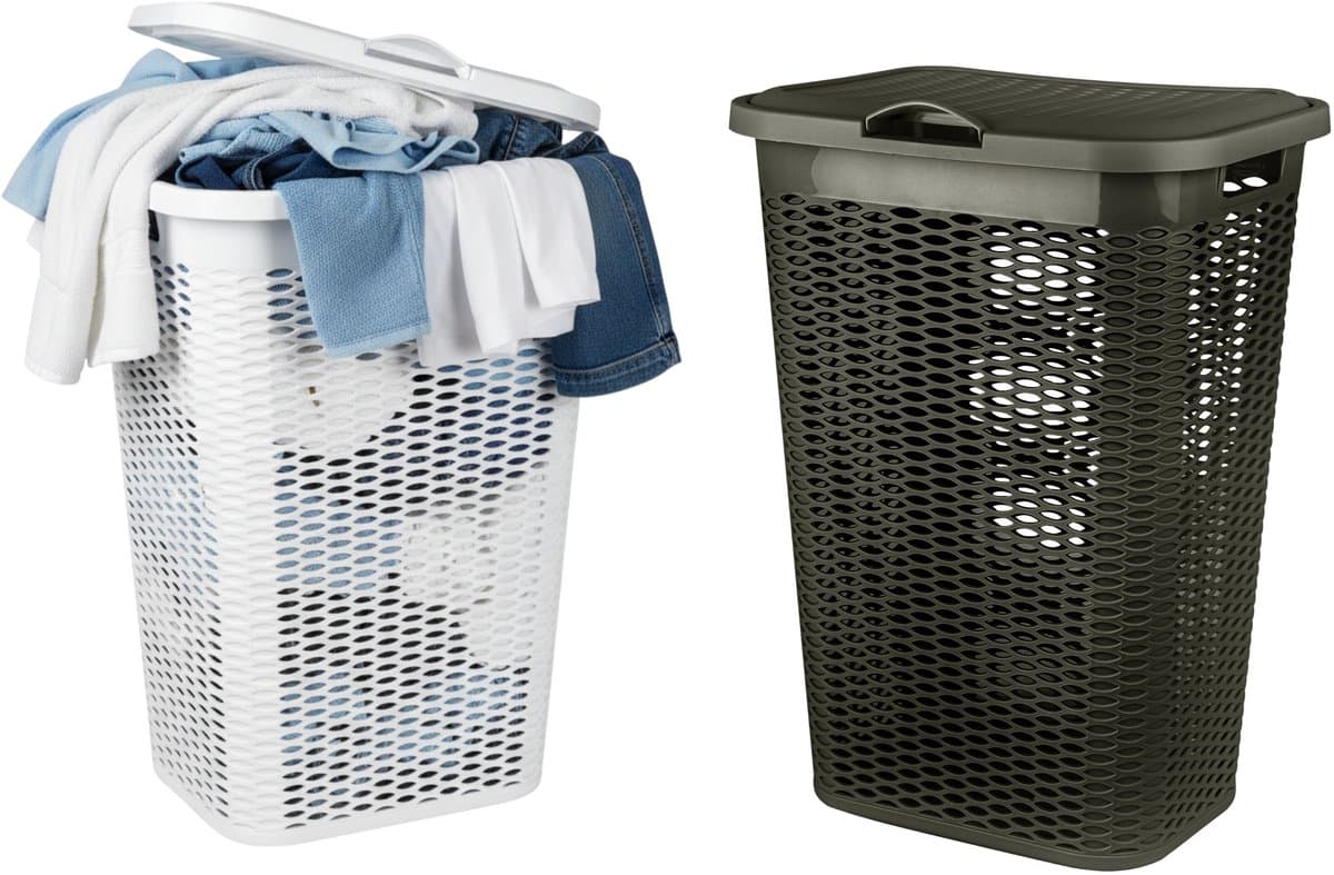 Wasmand Ventilation - met deksel - 2x - wit en bruin - 50 liter - 61 x 43 cm — afbeelding 1