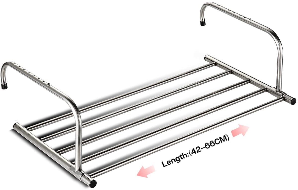 Uitschuifbaar Droogrek - RVS - Hangmodel - Voor balkon, radiator & muur - Binnen & Buiten - 42-66 cm — afbeelding 1