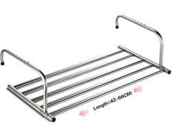 Uitschuifbaar Droogrek - RVS - Hangmodel - Voor balkon, radiator & muur - Binnen & Buiten - 42-66 cm