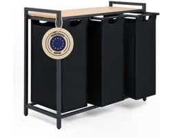 DnA® Wasmand 3 Vakken - Wasmand - Wassorteerder - Wasmand Met Deksel - Zwart - 36cm x 84cm x 73cm