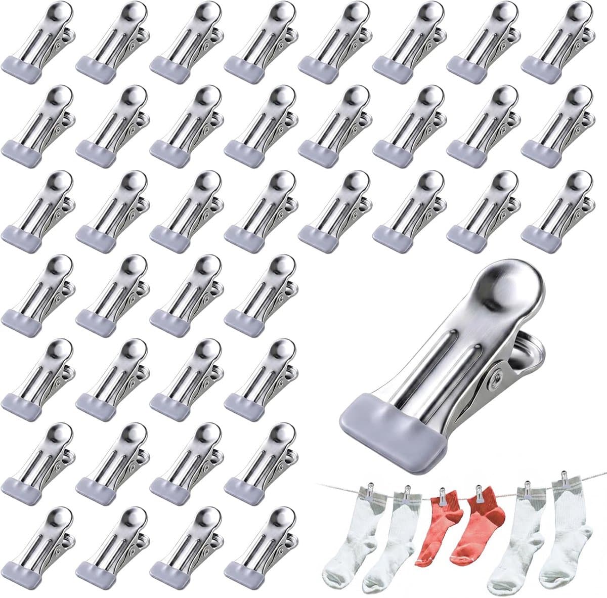 40 stuks wasknijpers van roestvrij staal, metalen klemmen, kleine wasknijpers zonder afdruk, sokkklemmen, wasknijpers, robuuste metalen klemmen, stevige handdoekklemmen, grijze handdoekklemmen — afbeelding 1