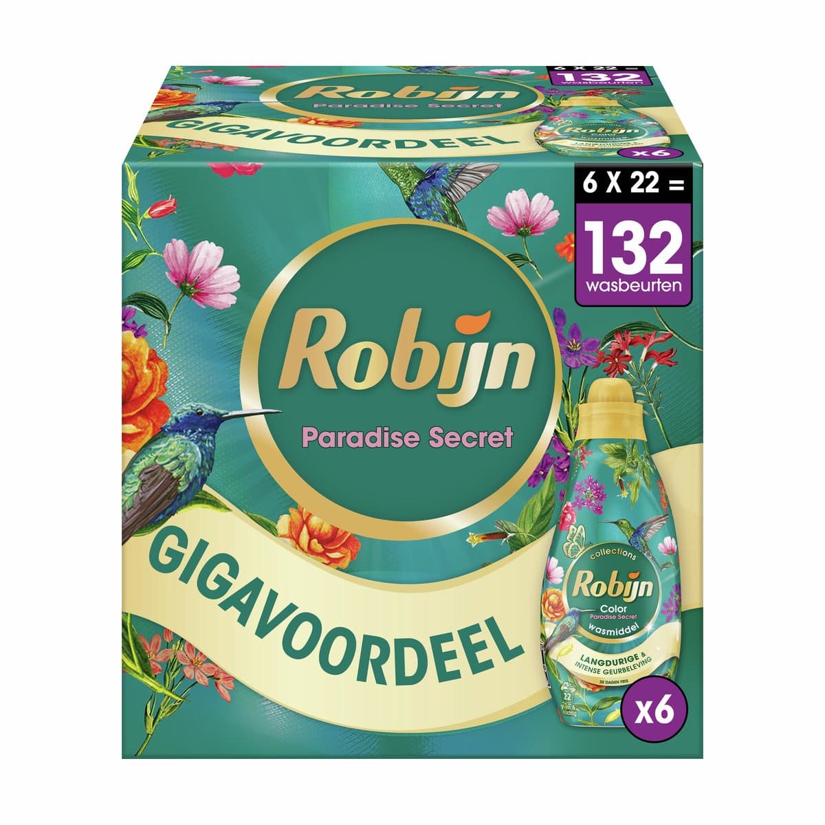 Robijn Klein & Krachtig Collections Vloeibaar Wasmiddel - Color Paradise Secret - 6 x 22 wasbeurten - Voordeelverpakking — afbeelding 1