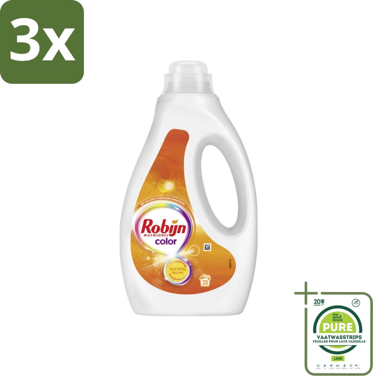 3 x Robijn Vloeibaar Wasmiddel Color 20 Wasbeurten 1 liter - Grootverpakking - Kleurbehoud - Wasmiddel - Wasmiddel Voor Gekleurde Was - Frisse Geur - Wasmiddel Met Color Serum — afbeelding 1