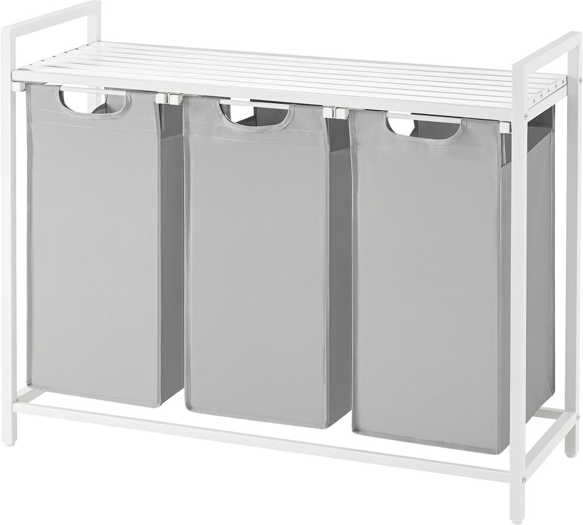 VASAGLE BLH301W03 - Wasmand met 3 Vakken - Uittrekbare en Afneembare Waszakken - Met Opbergrek — afbeelding 1