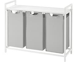 VASAGLE - Wasmand - Wasmand met 3 Vakken - Uittrekbare en Afneembare Waszakken - Met Opbergrek