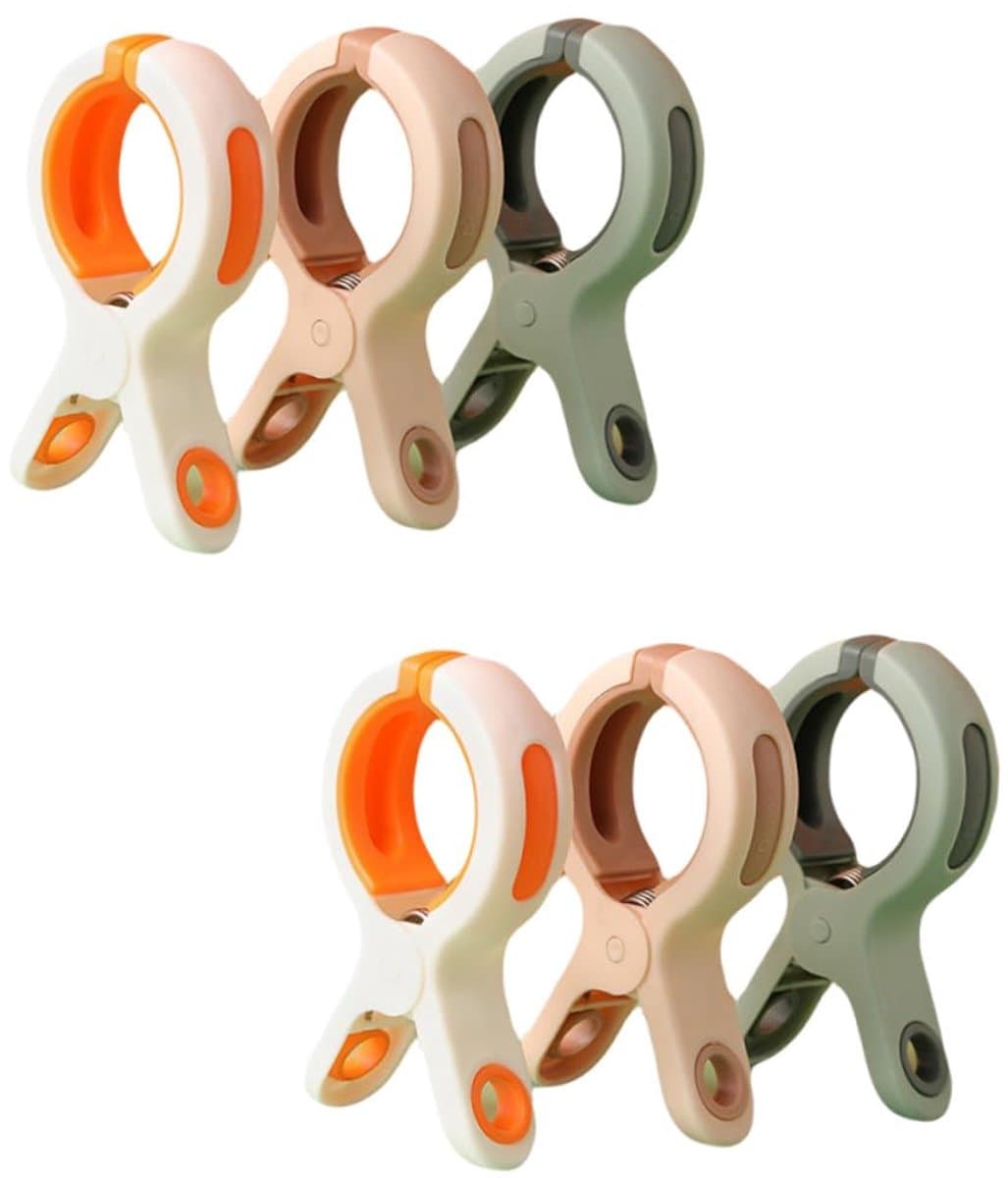 Set van 6 winddichte kledingclips - Klem - Plastic clips - Handdoekclips - Voor wassen en drogen - Plastic - Wit/Roze/Groen — afbeelding 1