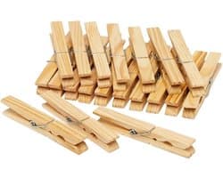 Wasknijperzak met karabijn - inclusief 100x stuks bamboe houten wasknijpers - was ophangen - met haak